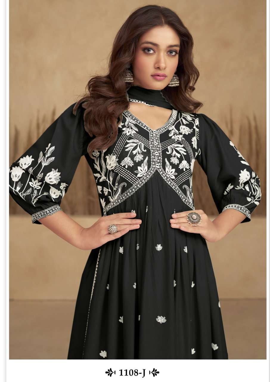 AADHRA VOL 5 SILVER COLOR PURE RAYON LAKHNAWI WORK NAYRA CUT KURTI WITH COTTON PLAZZO AND DUPATTA BY S3FOREVER BRAND 1108 J C